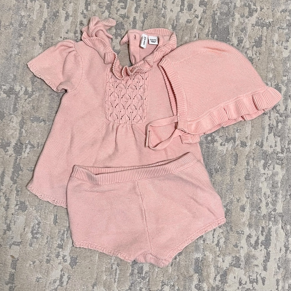 Janie and Jack knit set with matching bonnet
